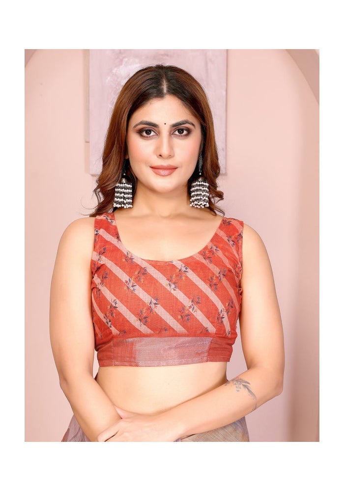Malishka Export Linen Cotton Grey Saree for Women - Image 5